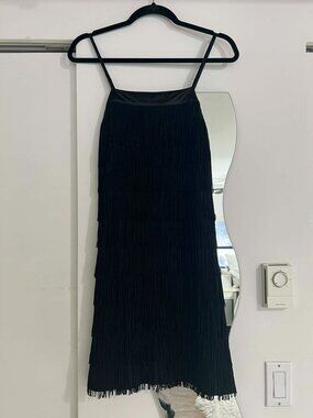 Fun Flirty Tiered Fringe Mini Dress Small